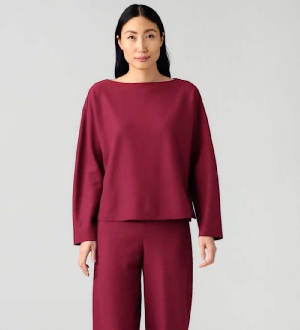 Eileen Fisher NWT Boiled Wool Jersey Bateau Neck Top in Maroon Size Large